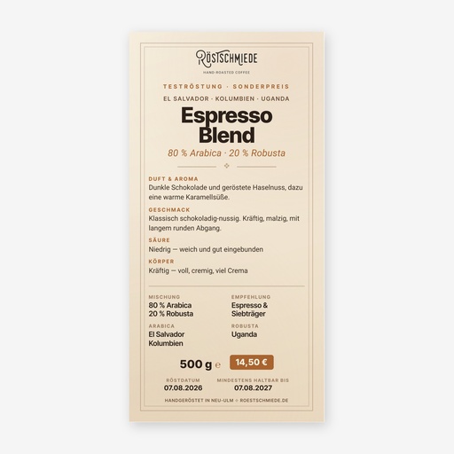 Teströstung Espresso Blend - 80/20 | Schokolade, Haselnuss, Karamell 500g